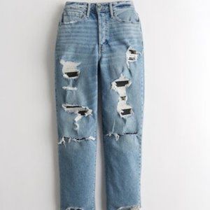 Hollister Curvy Ultra High-Rise Vintage Straight Jeans, Medium Wash, US Size 15R